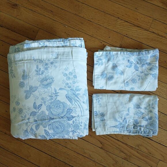 Ralph Lauren Queen Duvet Cover 2 Pillow Sham Set Blue Floral Bird Butterfly RARE - Picture 1 of 16